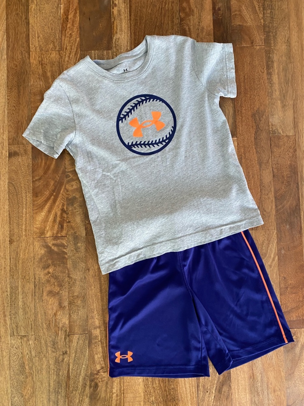 Under Armour Gray Tee with Navy Baseball Graphic & Navy Shorts